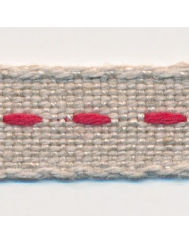 Single Stitched Linen Ribbon 3 Ecru & Red Dans la société mordern