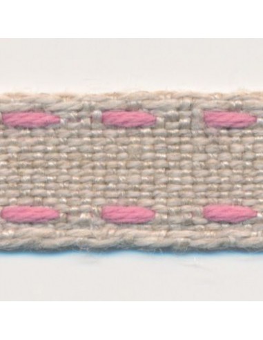 Double Stitched Linen Ribbon 6 Ecru & Pink destockage