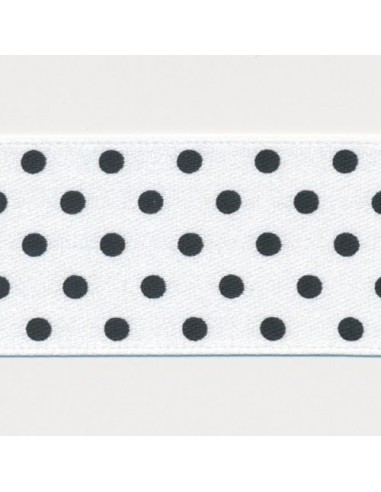 Dot Print Ribbon (Double-Face Satin) 1 White & Black Venez acheter