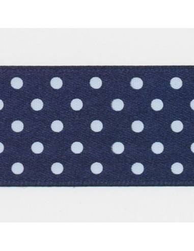 Dot Print Ribbon (Double-Face Satin) 16 Night Blue & White le des métaux précieux