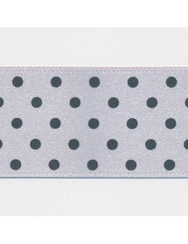 Dot Print Ribbon (Double-Face Satin) 18 Pale Silver & Black de France