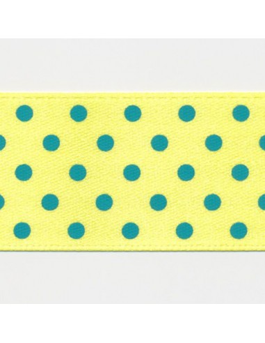 Dot Print Ribbon (Double-Face Satin) 23 Yellow & Emerald destockage