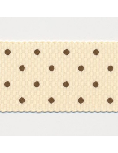 Dot Print Ribbon (Grosgrain) 3 Cream & Dark Brown Paris Déstockage Promo