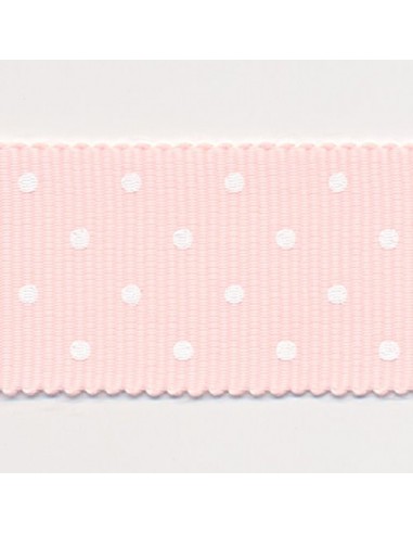 Dot Print Ribbon (Grosgrain) 12 Pale Pink & White destockage