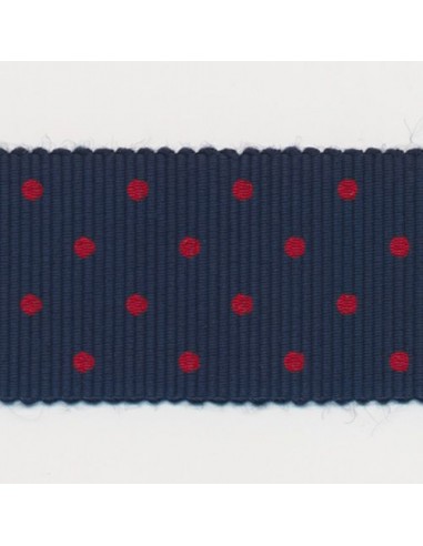 Dot Print Ribbon (Grosgrain) 17 Night Blue & Scarlet destockage