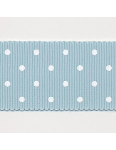 Dot Print Ribbon (Grosgrain) 29 Sherbet Blue & White pas cher